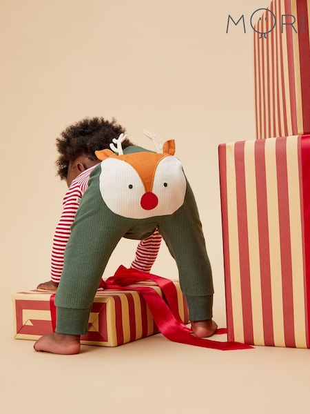 MORI Green Reindeer Cotton and Bamboo Christmas Joggers (AW0623) | €22