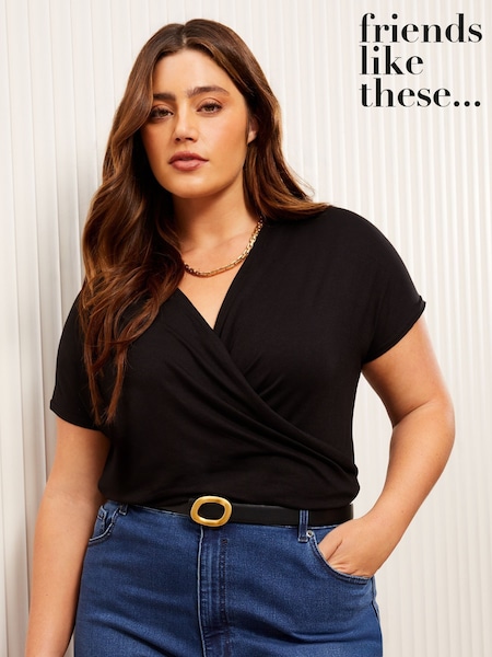 Friends Like These Black Curves Jersey Wrap Top (AW0635) | $49