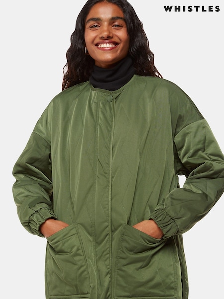 Whistles Green Petite Esther Quilted Coat (AW0666) | AED492