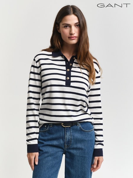 GANT Long Sleeve Breton Stripe 100% Cotton Polo Shirt (AW0748) | ‏291 د.إ.‏