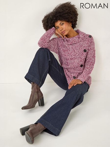 Red - Roman Roll Neck Button Detail Jumper