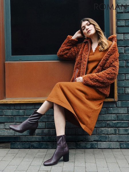 Brown - Roman Teddy Faux Fur Bomber Jacket