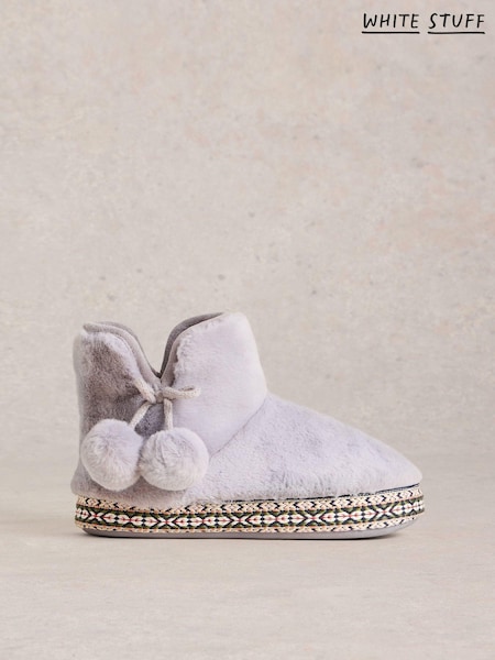 White Stuff Grey Faux Fur Bootie Slippers (AW0815) | R$ 345