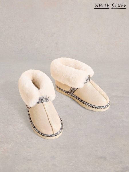 זהב - White Stuff Suede Shearling Slipper Boots (AW0819) | ‏315‏₪