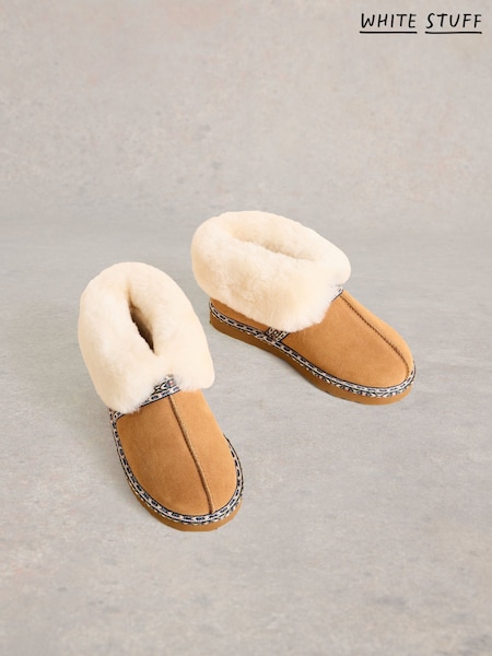 White Stuff Brown Suede Shearling Slipper Boots (AW0823) | AED160