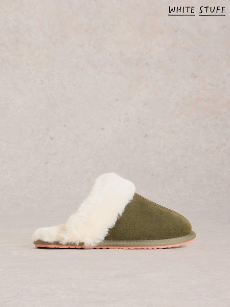 White Stuff Green Shearling Mule Slippers (AW0827) | €34