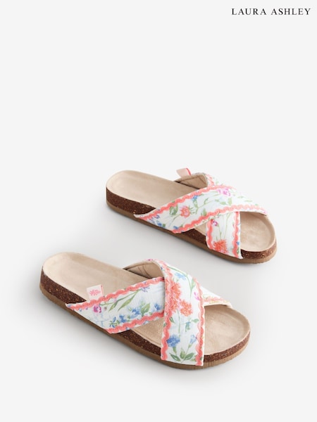 Laura Ashley Coral Pink Cross-Over Scalloped Open Toe Slippers (AW0859) | €31