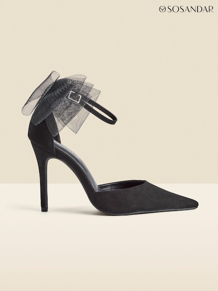 Sosandar Black Bow Detail Ankle Strap Court Shoes (AW0883) | 341 QAR