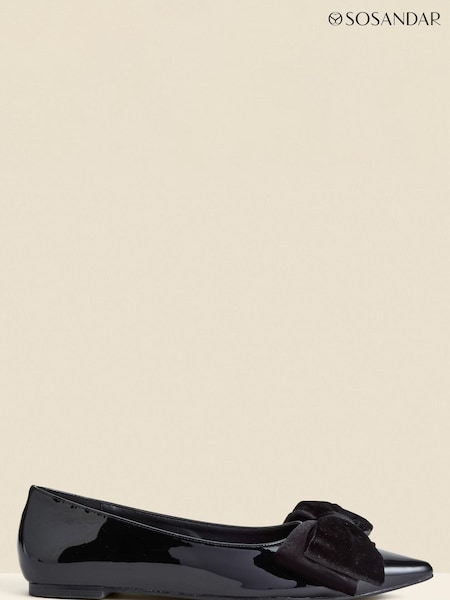 Sosandar Black Patent Ballet Pumps With Velvet Bow (AW1022) | €69