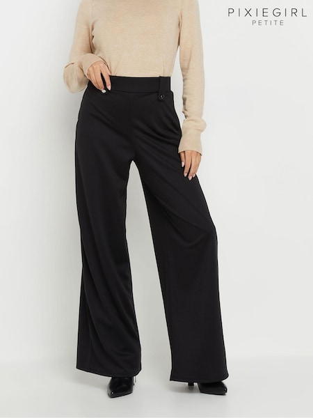 Negru - Pantaloni largi din ponte cu nasturi și bride PixieGirl Petite (AW1150) | 253 LEI