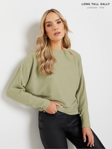 Long Tall Sally Green Ribbed Soft Touch Batwing Top (AW1158) | $51