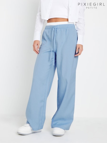 PixieGirl Petite Blue Boxer Pinstripe Wide Leg Trousers (AW1159) | ₪191