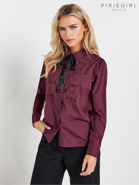 PixieGirl Petite Crochet Trim Tie Neck Blouse (AW1173) | 216 LEI
