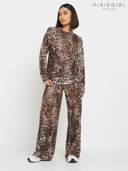 PixieGirl Petite Leopard Print Soft Touch Wide Leg Trousers (AW1181) | 151 LEI