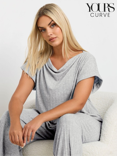 Yours Curve Grey Limited Cowl Neck Ribbed Top (AW1193) | €44