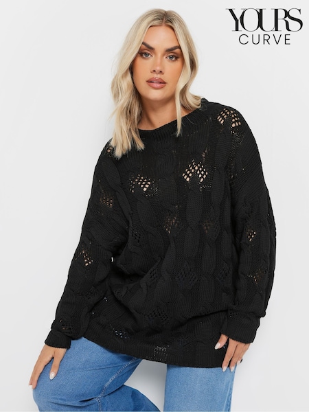 Yours Curve Black Cable Pointelle Jumper (AW1200) | €58