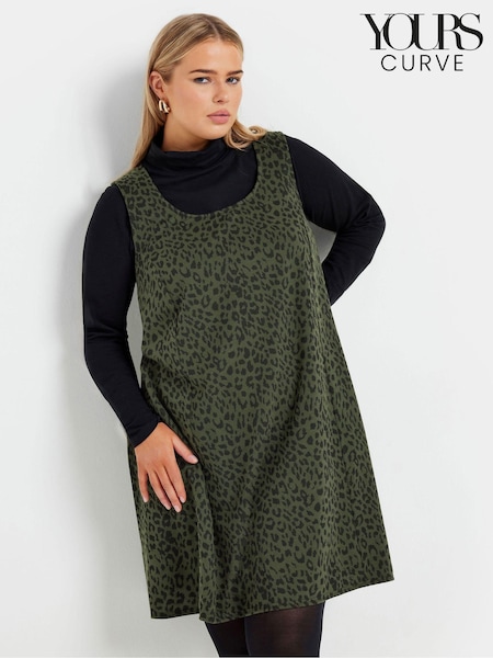 Yours Curve Green Pinafore Jaquard Animal Print A-Line Dress (AW1201) | €45