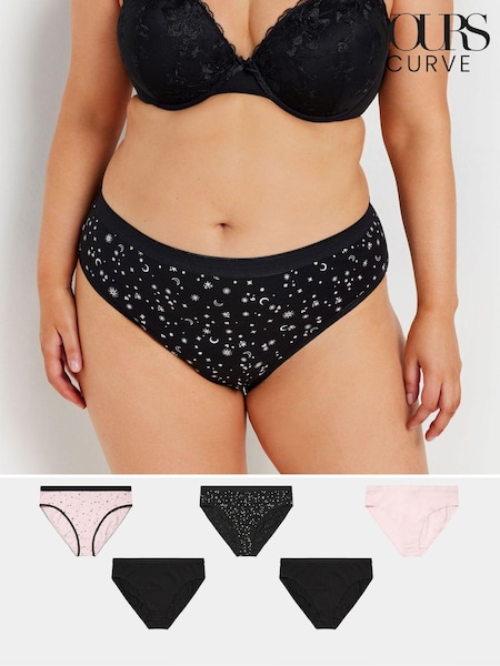 Yours Curve Pink Stretch Stars and Moon High Leg Briefs 5 Pack (AW1210) | €24