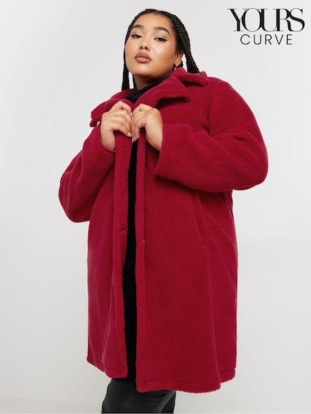 Yours Curve Red Longline Faux Fur Coat (AW1225) | €64