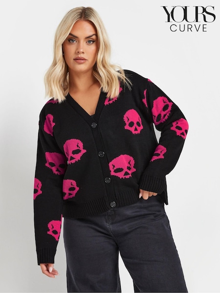 Yours Curve Black Limited Pink Skulls Cardigan (AW1240) | €41