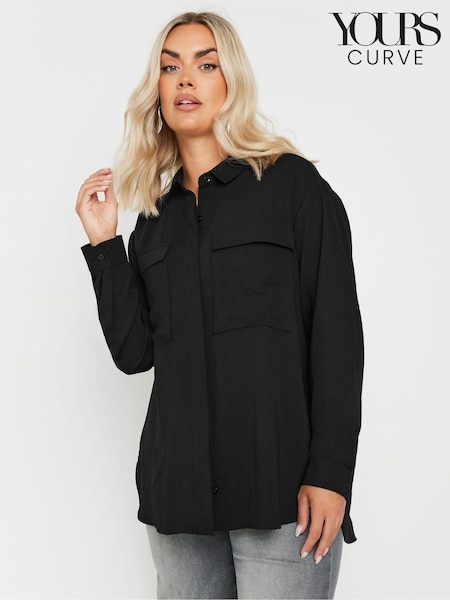 Yours Curve Black Long Sleeve Hammered Utility Shirt (AW1243) | €41