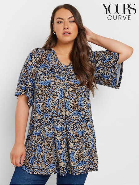 Yours Curve Blue Pleated Front Swing Top (AW1245) | €33