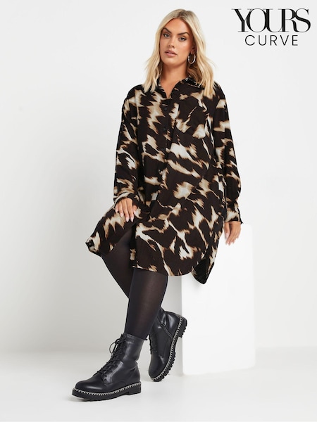 Yours Curve Black/Brown Abstract Print Longline Shirt (AW1250) | €41