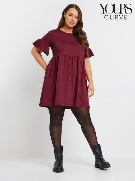 Roșu - Smock cu mâneci cu volan, Yours Curve Tunică Rochie (AW1252) | 201 LEI