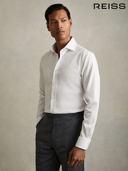 Reiss White Bishopsgate Cotton-Tencel Stretch Shirt (AW1264) | 647 QAR