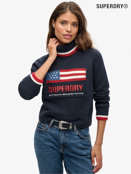 Superdry Blue Americana Roll Neck Knit Jumper (AW1282) | $114