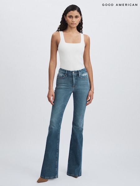 Good American Dark Indigo Flared Distressed Jeans (AW1292) | €225