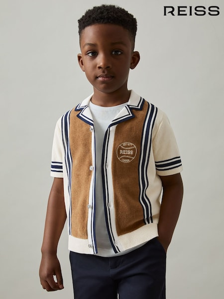 Reiss Tobacco Brown/ Off White Appling 3-9 yrs Cotton Colour-Block Varsity Shirt (AW1295) | €70