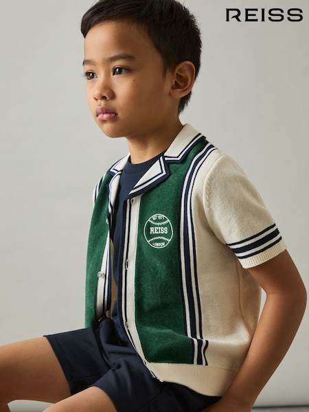 Reiss Green/Off White Appling 9-13 yrs Cotton Colour-Block Varsity Shirt (AW1302) | €76