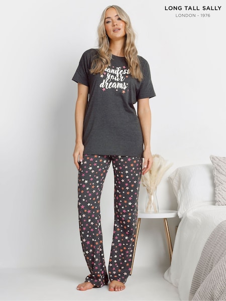 Long Tall Sally Grey Manifest Stars Wide Leg Pyjamas Set (AW1315) | ₪146