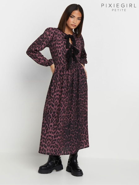 PixieGirl Petite Long Sleeve Leopard Print Bow Dress (AW1333) | 335 LEI