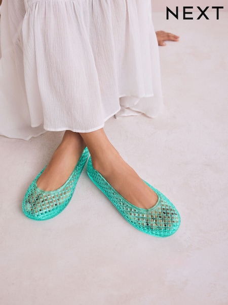 Green Round Toe Jelly Ballerinas (AW1566) | €20