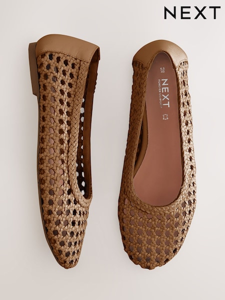 Hellbraun - Forever Comfort® Ballerinas aus geflochtenem Leder (AW1572) | 68 €