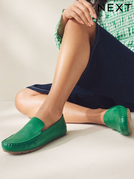 Green Forever Comfort® Leather Round Toe Slim Driver Loafers (AW1574) | R$ 365