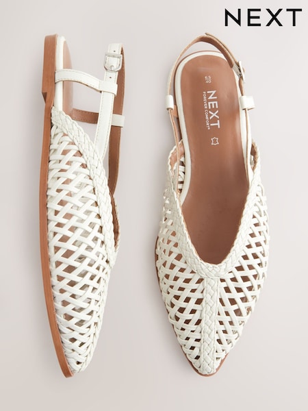 שנהב - Forever Comfort® Leather Point Tow Weave Slingbacks (AW1577) | ‏180‏₪