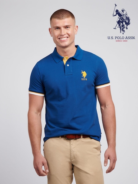 U.S. Polo Assn Blue Mens Pop Colour Pique 100% Cotton Polo Shirt (AW1587) | €73
