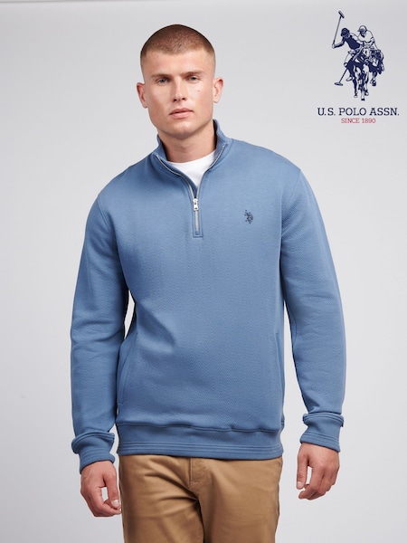 U.S. Polo Assn Blue Mens Classic Fit Herringbone 1/4 Zip Sweatshirt (AW1588) | R$ 740