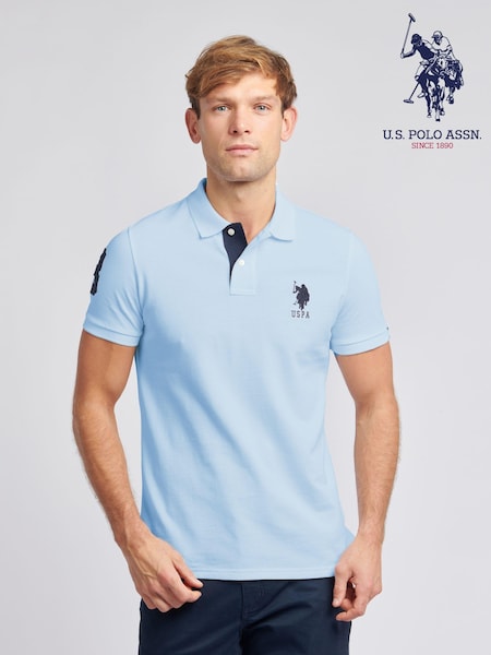 أزرق مائي - U.S. Polo Assn. Regular Fit Mens Player 3 Pique 100% Cotton Polo Shirt (AW1589) | ‏320 د.إ.‏