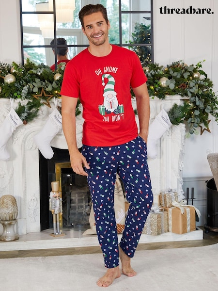 Threadbare Red Cotton Long Sleeves Check Christmas 100% Cotton Pyjamas Set (AW1599) | €22