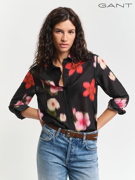 GANT Black Regular-Fit Floral Silk Shirt (AW1602) | €103