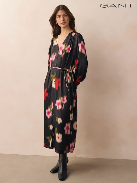 GANT Black Relaxed-Fit Floral Print Shirt Dress (AW1615) | €145