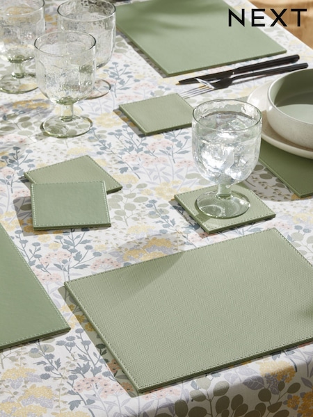 Set of 4 Sage Green Rectangle Reversible Faux Leather Placemats and Coasters (AW1631) | €27