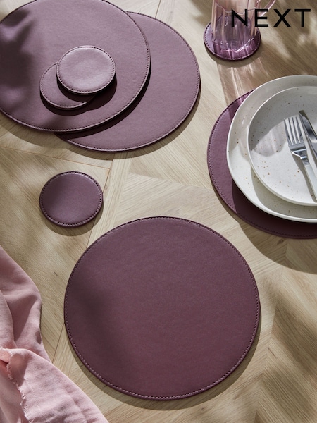 Set of 4 Burgundy Red Reversible Faux Leather Placemats and Coasters Set (AW1635) | €27