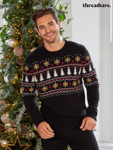Threadbare Black Crew Neck Christmas Jumper (AW1651) | €25