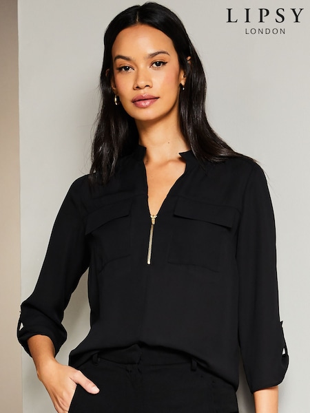 Musta - Lipsy Zip Front Utility Pocket Blouse (AW1696) | €60