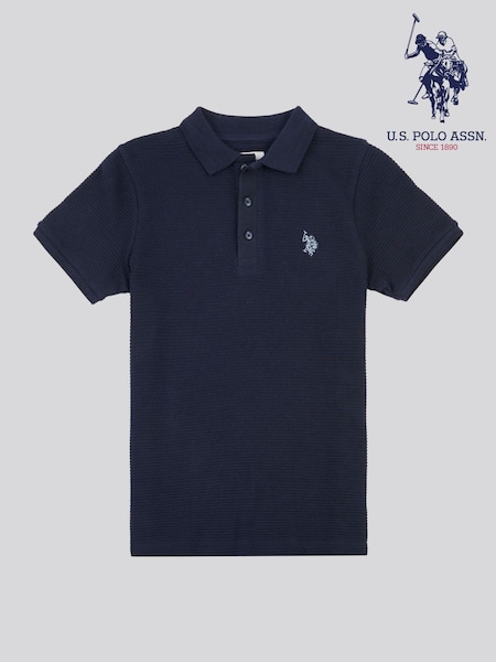 U.S. Polo Assn Blue Boys Interest Textured Polo 100% Cotton Shirt (AW1701) | AED233 - AED280